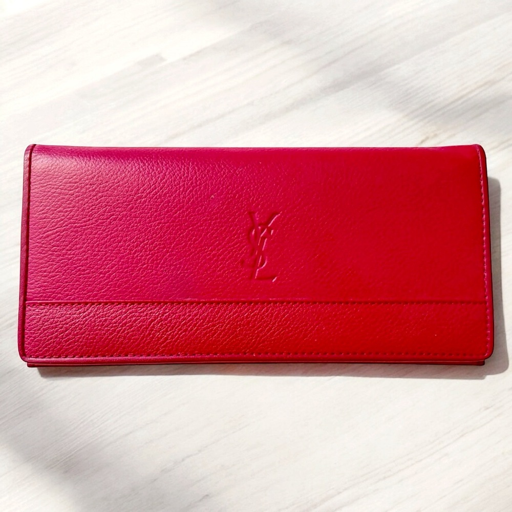 YSL Vintage Red Leather Long Logo Bifold Wallet